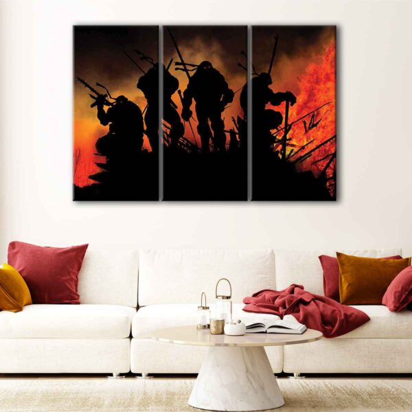 3 panels ninja turtle in fire canvas art