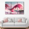 3 panels pink wave canvas art