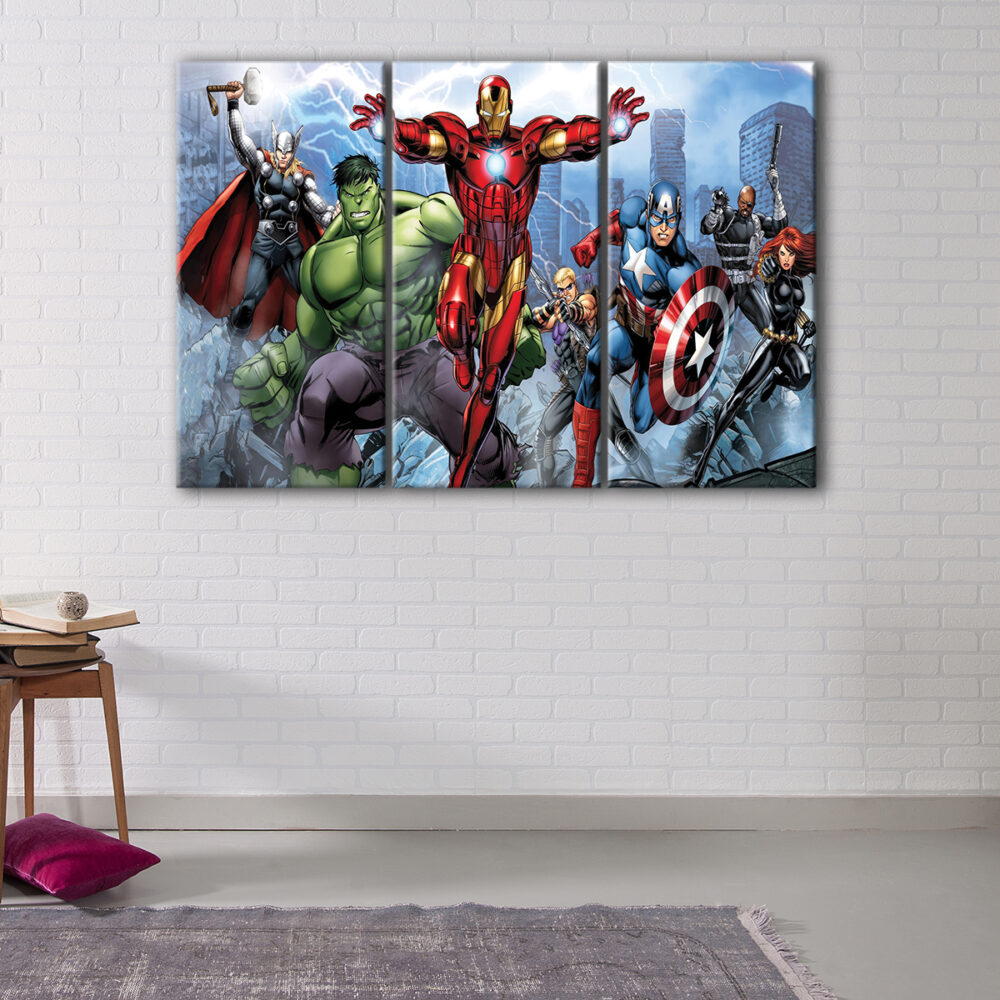 3 panels superhero league canvas art