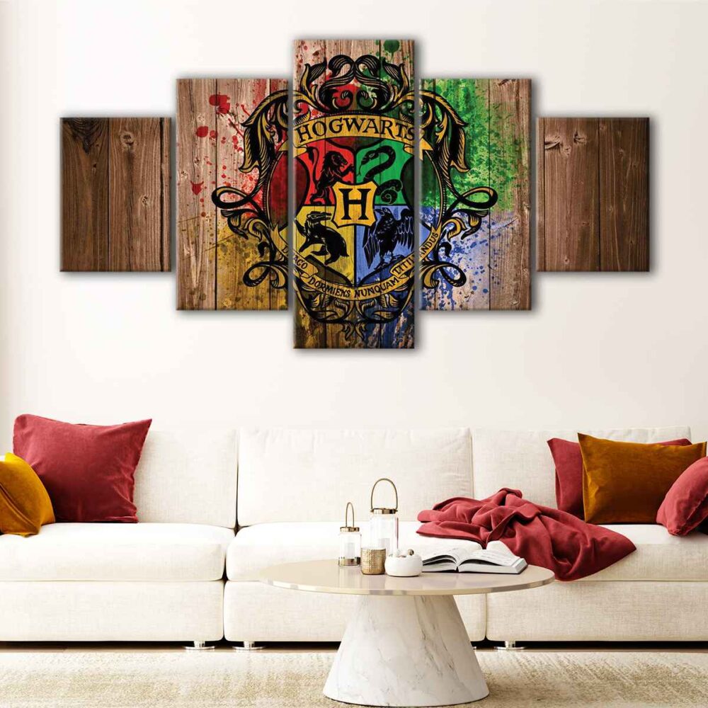 5 panels Hogwarts logo canvas art