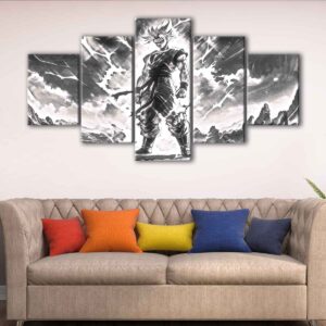 5 panels goku black and white canvas art