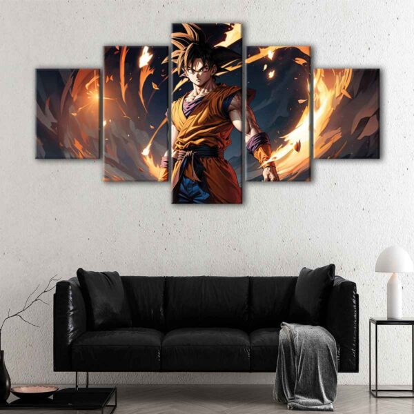 5 panels goku on fire canvas art