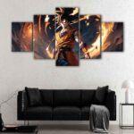 5 panels goku on fire canvas art