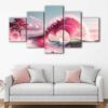 5 panels pink wave canvas art