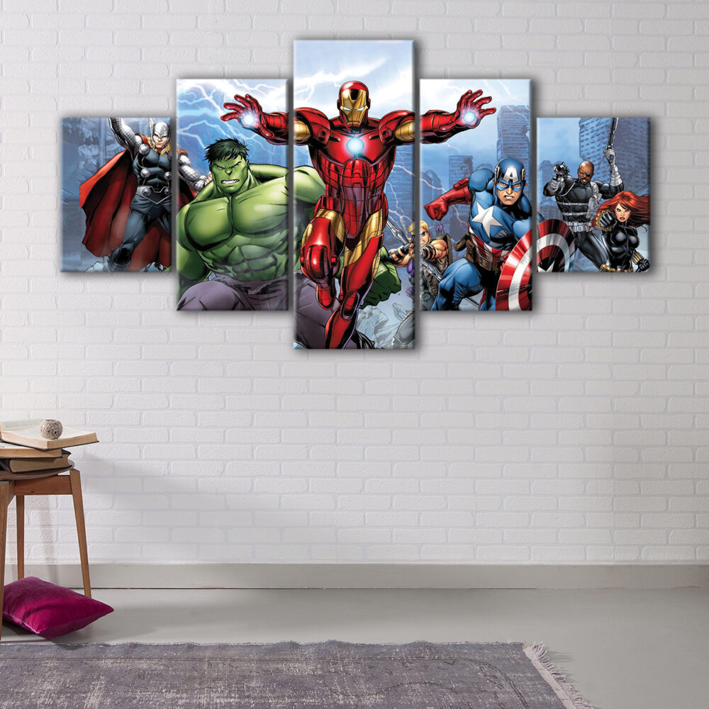 5 panels superhero league canvas art