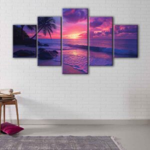 5 panels tropical beach canvas art