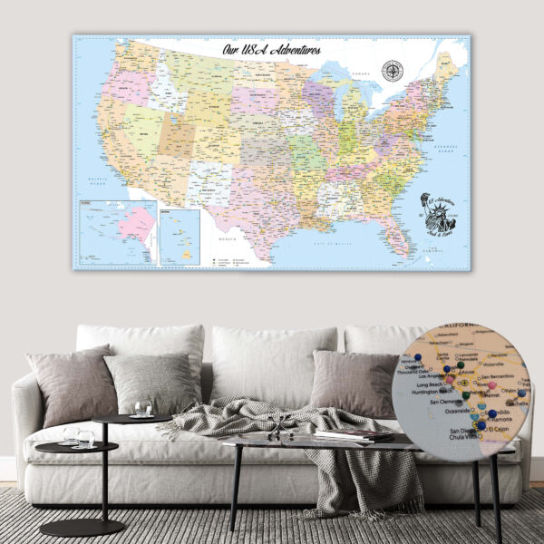 USA road trip push pin map