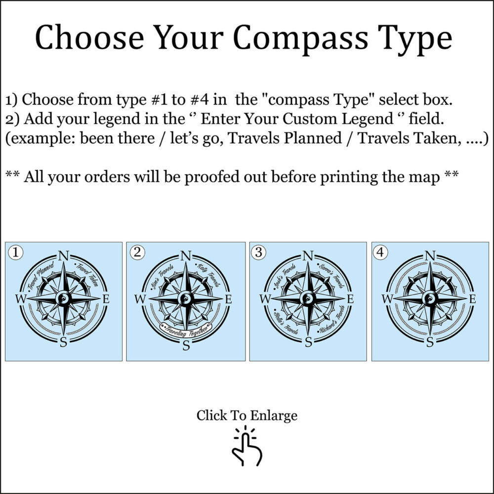 USA road trip push pin map compass customization