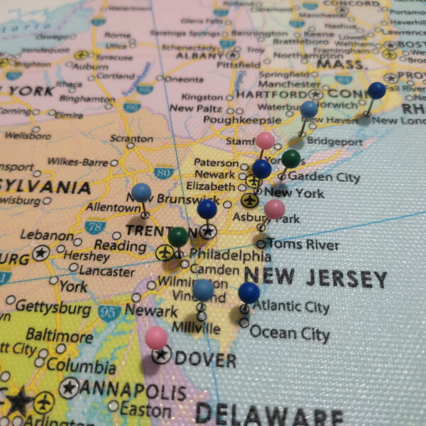 USA road trip push pin map east coast details