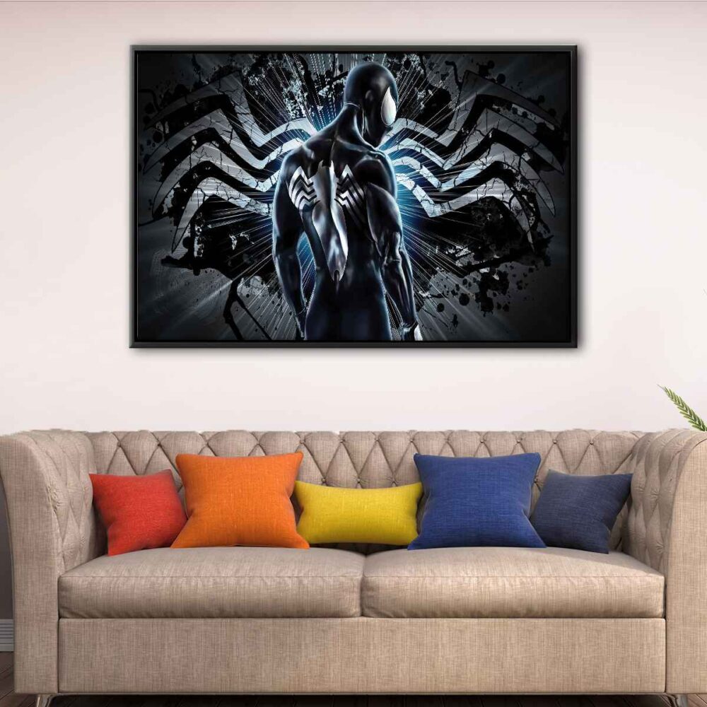 black spider man floating frame canvas