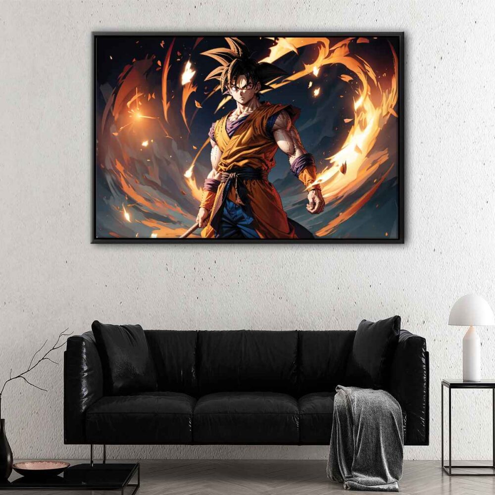 goku on fire floating frame canvas