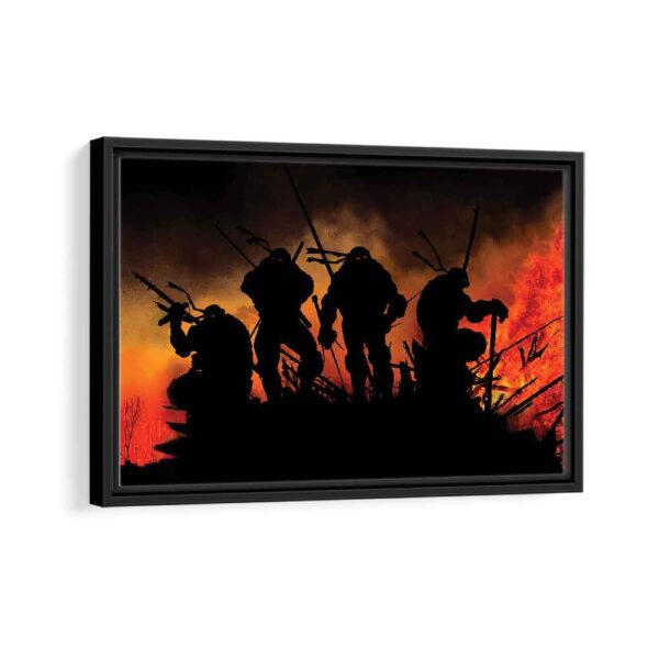 ninja turtle in fire framed canvas black frame