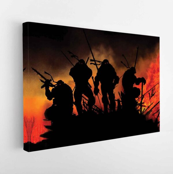 ninja turtle in fire stretched canvas