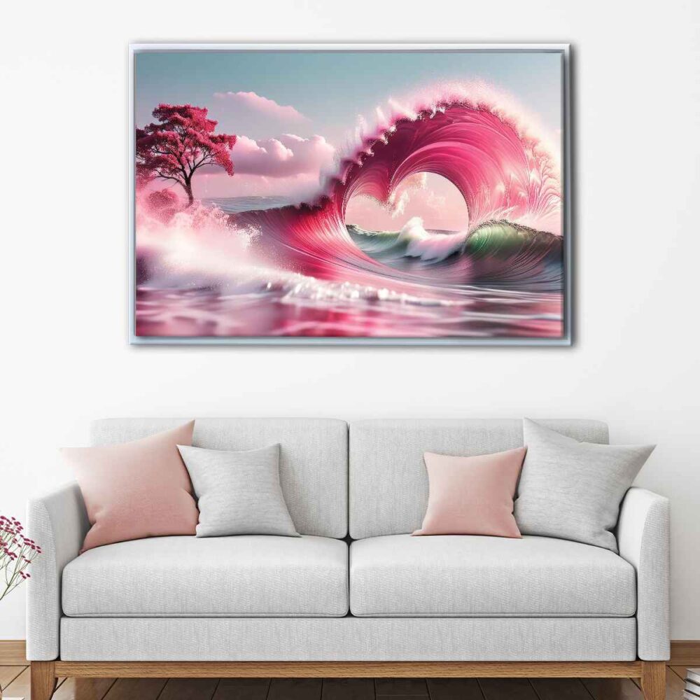 pink wave floating frame canvas