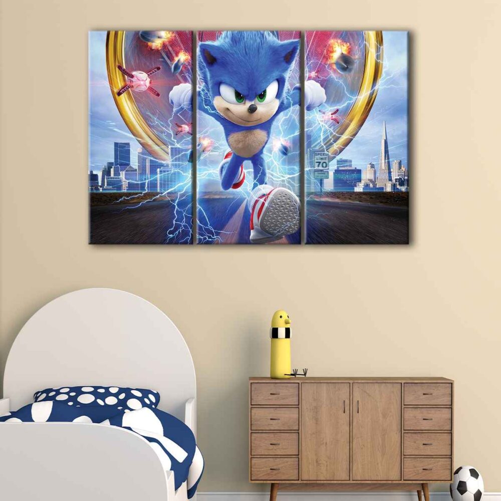 3 panels Super Sonic canvas art