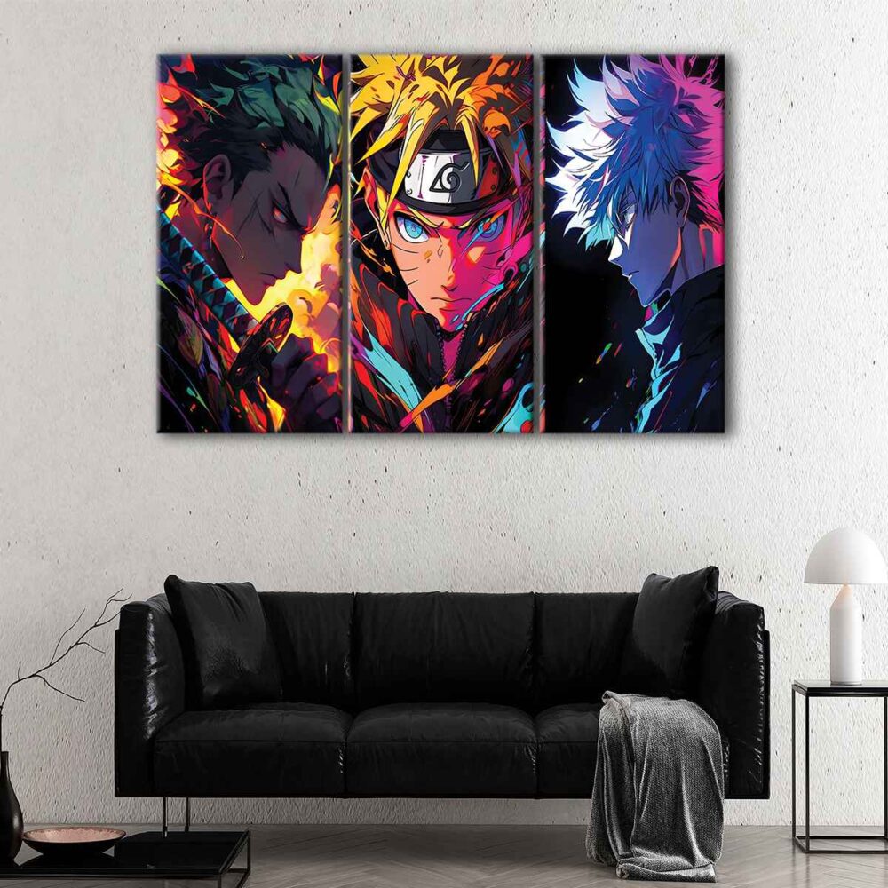 3 panels anime warriors canvas art