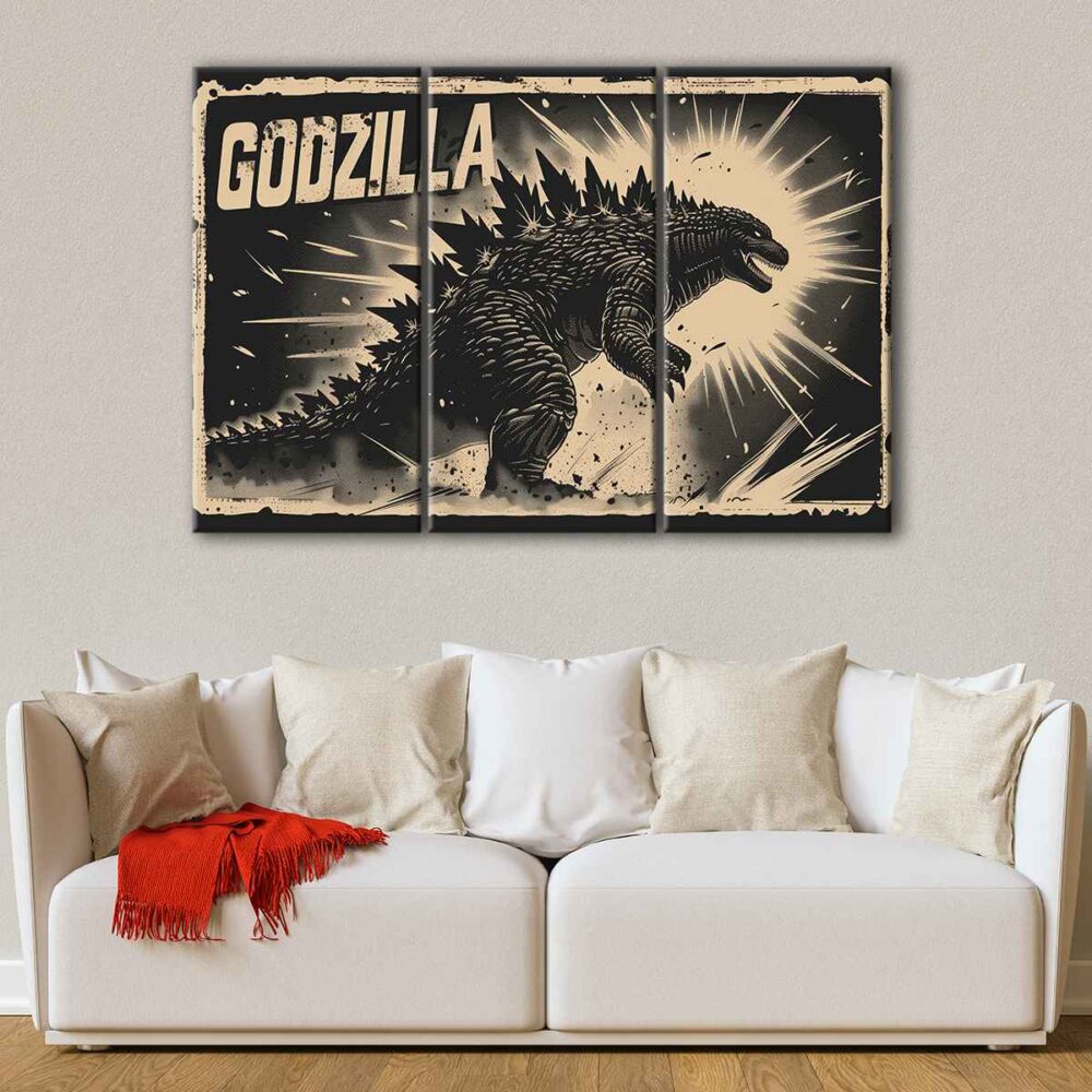 3 panels godzilla canvas art