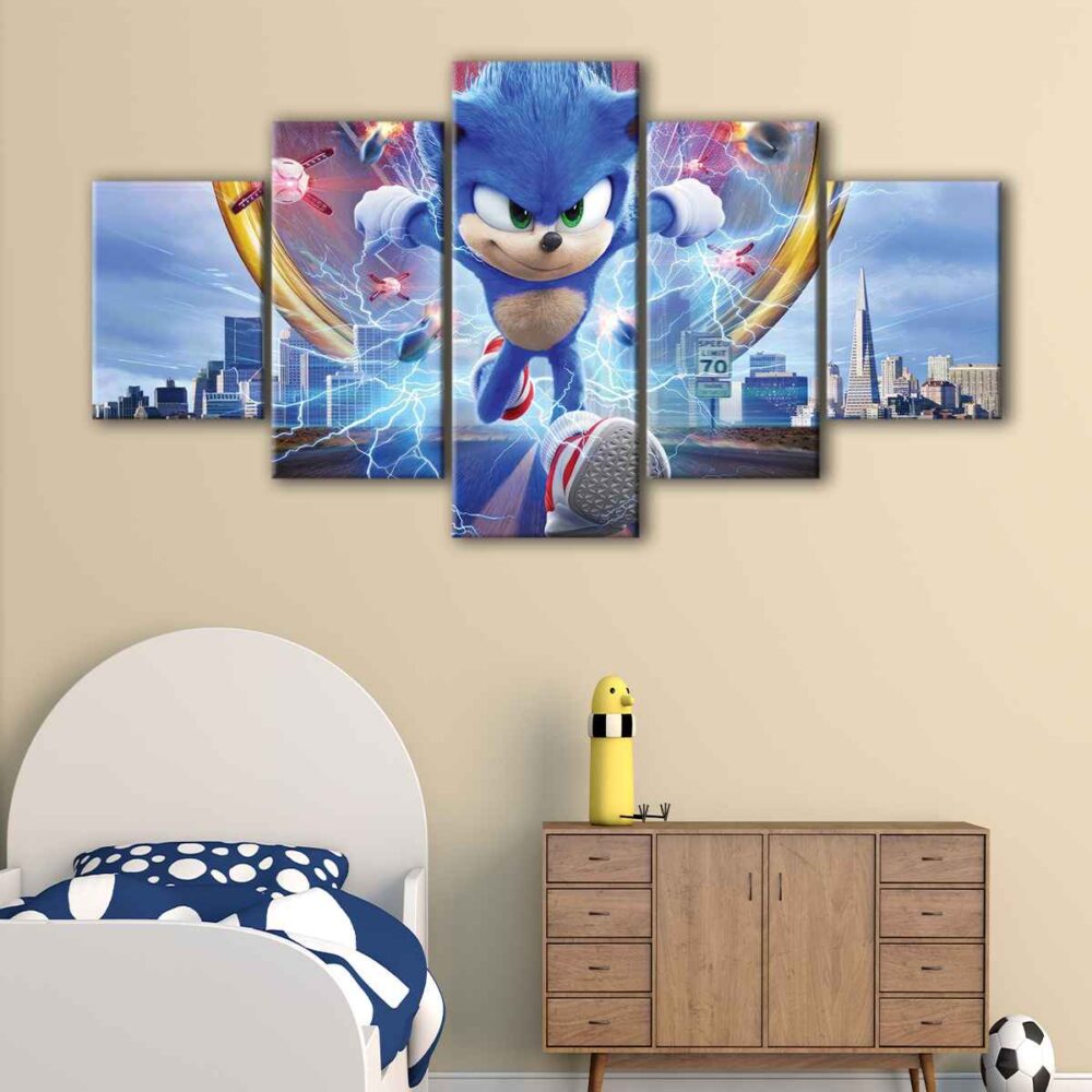 5 panels Super Sonic canvas art