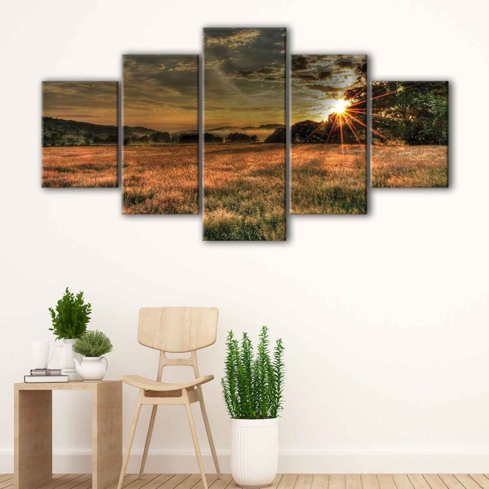 5 panels country summer sunset canvas art