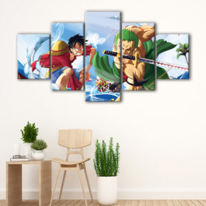 5 panels luffy and zoro canvas art