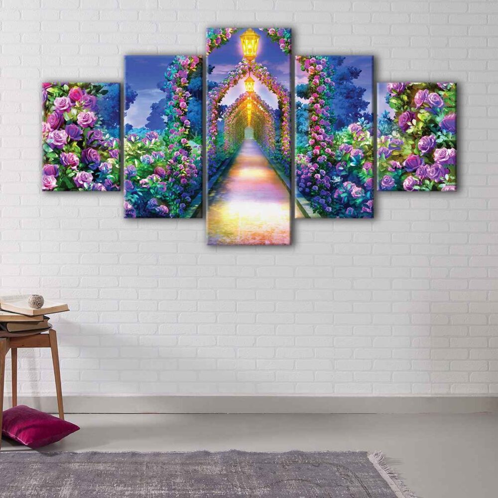 5 panels rose path canvas art