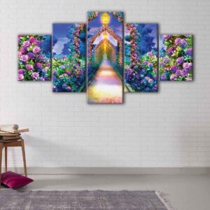 5 panels rose path canvas art